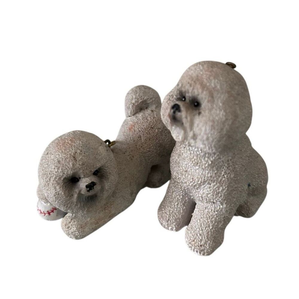 Pair of ACA Bichon Frise Resin Dog Ornaments Limited Edition Collector's Series